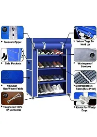 DEMARK Premium Heavy Shoe Rack Stand for Home Multipurpose Storage Organizer Lightweight with Iron Pipes Dust Proof Cover 4-Layer Shelves (Blue)-thumb3