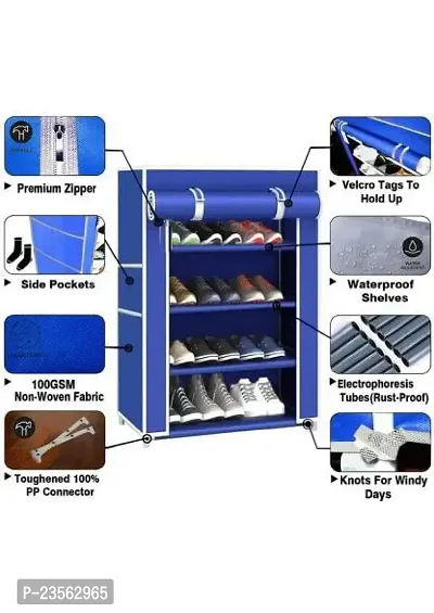 DEMARK Premium Heavy Shoe Rack Stand for Home Multipurpose Storage Organizer Lightweight with Iron Pipes Dust Proof Cover 4-Layer Shelves (Blue)-thumb4