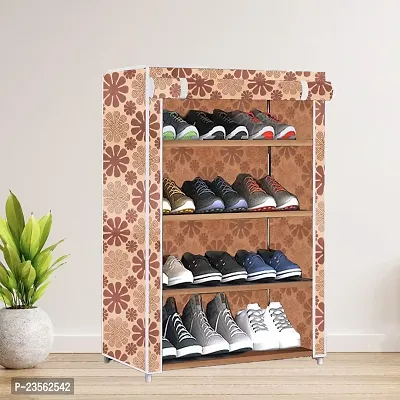 DEMARK Premium Shoe Rack Stand for Home Multipurpose Storage Organizer Lightweight with Iron Pipes Dust Proof Cover 4-Layer Shelves (Flower Print)-thumb0