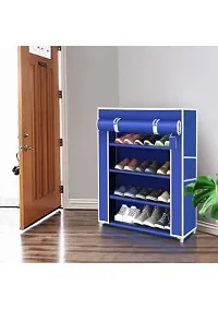 DEMARK Premium Heavy Shoe Rack Stand for Home Multipurpose Storage Organizer Lightweight with Iron Pipes Dust Proof Cover 4-Layer Shelves (Blue)-thumb2