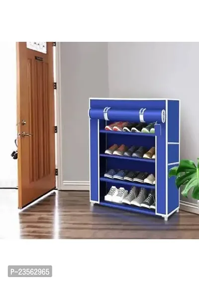 DEMARK Premium Heavy Shoe Rack Stand for Home Multipurpose Storage Organizer Lightweight with Iron Pipes Dust Proof Cover 4-Layer Shelves (Blue)-thumb3