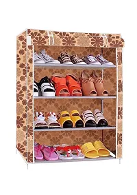 DEMARK Premium Shoe Rack Stand for Home Multipurpose Storage Organizer Lightweight with Iron Pipes Dust Proof Cover 4-Layer Shelves (Flower Print)-thumb1