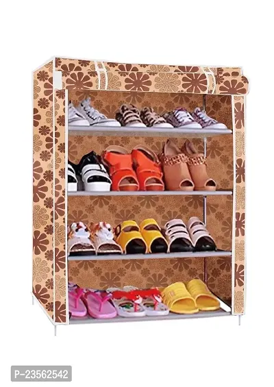 DEMARK Premium Shoe Rack Stand for Home Multipurpose Storage Organizer Lightweight with Iron Pipes Dust Proof Cover 4-Layer Shelves (Flower Print)-thumb2