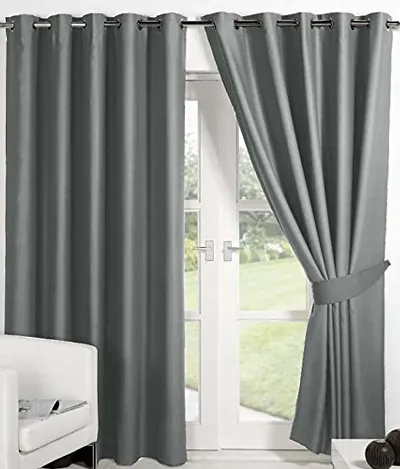 B.D Creations Pack of 2 Royal Polyester Solid Plain Crush Curtain,