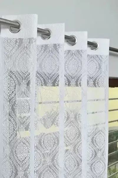 Fabrilia Polyester Fancy Net Damask Design Semi Transparent Curtain for Bedroom / Livingroom, Pack of 2 Piece
