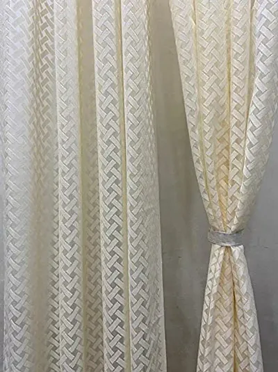 HHF DECOR Polyester Beautiful Sheer Criss Cross Design Net Tissue Cream Color Curtain for