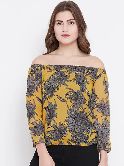 Yellow Floral Printed Off Shoulder Top