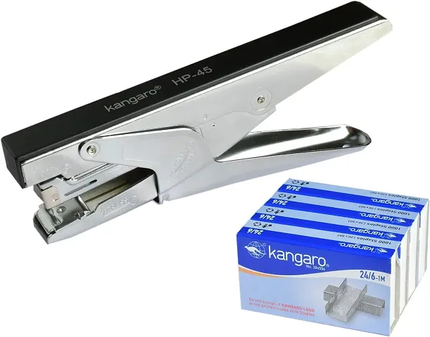 Kangaro Desk Essentials HP-45 All Metal Stapler | Standard Stapler with Quick Loading Mechanism | Sturdy  Durable for Long Time Use | Color May Vary, Pack of 1