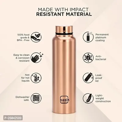 Basik Ansha Single Walled Stainless Steel Bottle, Rose Gold, 930ml-thumb3