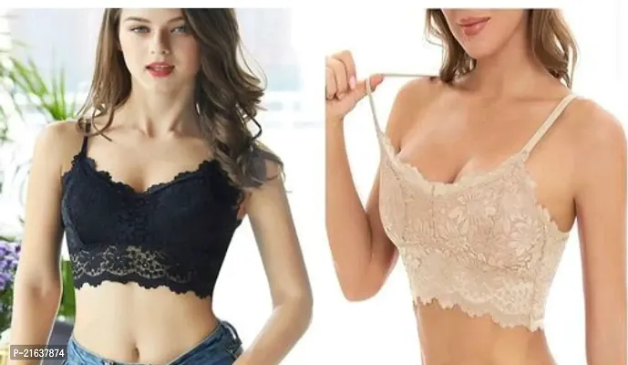 Stylish Fancy Designer Net Solid Bras For Women Pack Of 2