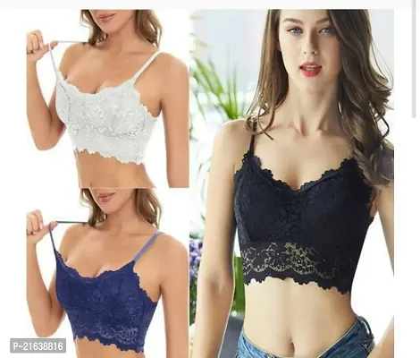 Stylish Fancy Designer Net Solid Bras For Women Pack Of 3