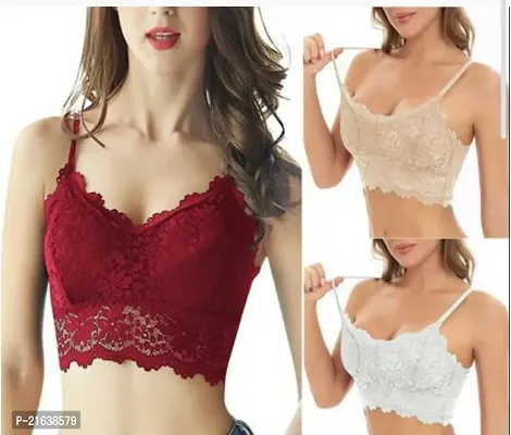 Stylish Fancy Designer Net Solid Bras For Women Pack Of 3