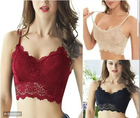 Stylish Fancy Designer Net Solid Bras For Women Pack Of 3