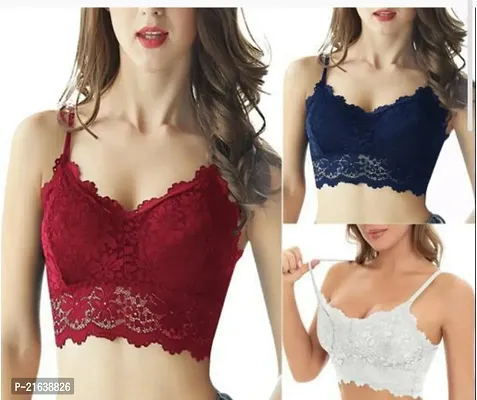 Stylish Fancy Designer Net Solid Bras For Women Pack Of 3