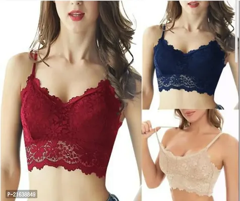 Stylish Fancy Designer Net Solid Bras For Women Pack Of 3