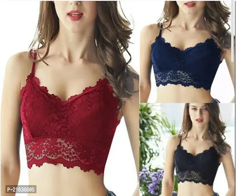 Stylish Fancy Designer Net Solid Bras For Women Pack Of 3