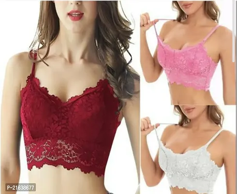 Stylish Fancy Designer Net Solid Bras For Women Pack Of 3