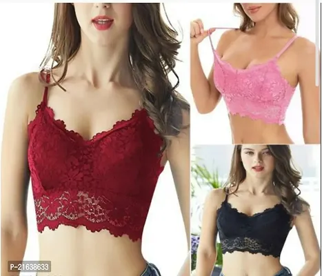 Stylish Fancy Designer Net Solid Bras For Women Pack Of 3