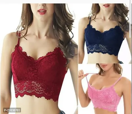 Stylish Fancy Designer Net Solid Bras For Women Pack Of 3