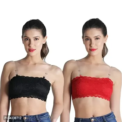 Stylish Net Lightly Padded Tube Bra With Straps Pack Of 2-thumb0