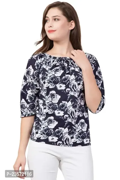era style Casual Striped Printed Women top (Black Flower, Small)