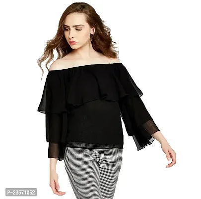 era style Black Color Shimmer Off Shoulder top for Women