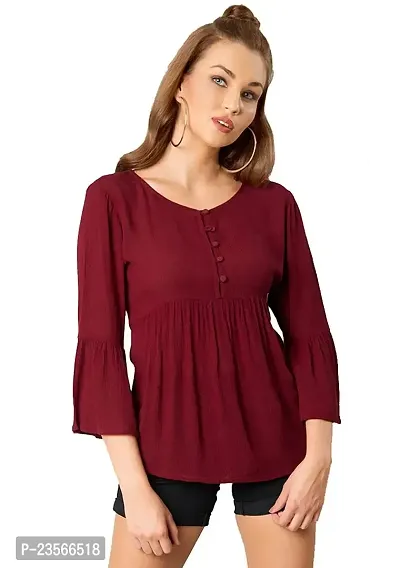 era style Casual Bell Sleeve Solid Women's Maroon Top (XXL)