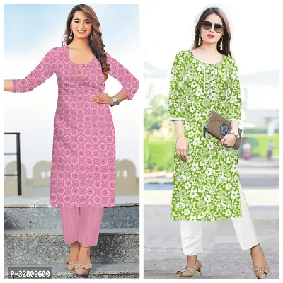 Beautiful Multicoloured Cotton Blend Self Pattern A-Line Kurta Bottom Set For Women Pack Of 2-thumb0