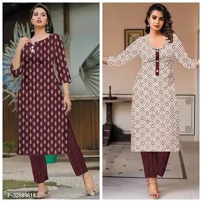 Beautiful Multicoloured Cotton Blend Self Pattern A-Line Kurta Bottom Set For Women Pack Of 2-thumb0