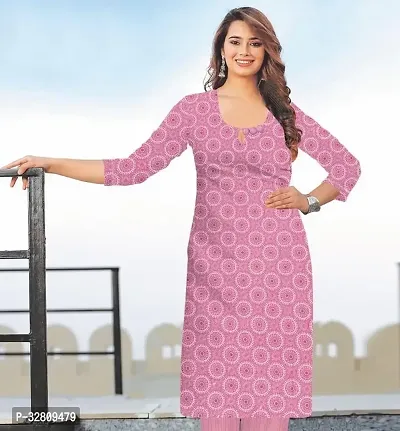 Beautiful Pink Cotton Blend Self Pattern A-Line Kurta For Women-thumb0