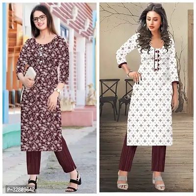 Beautiful Multicoloured Cotton Blend Self Pattern A-Line Kurta Bottom Set For Women Pack Of 2-thumb0