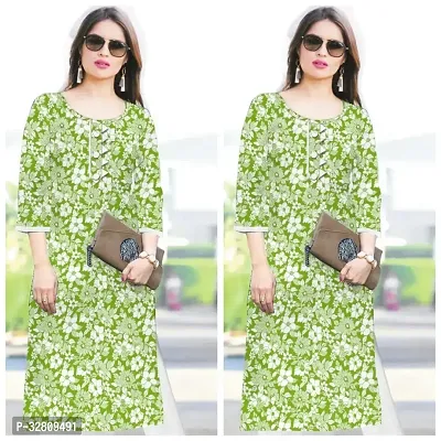 Beautiful Green Cotton Blend Self Pattern A-Line Kurta For Women Pack Of 2-thumb0