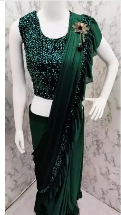 Lycra Ruffle Saree with Blouse Piece