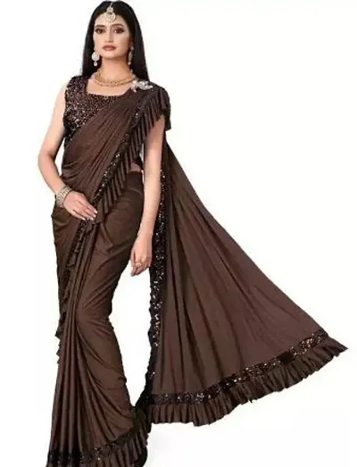 Lycra Sequin Work Ruffle Sarees with Blouse piece