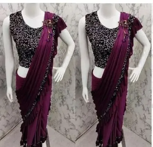 Partywear Ready to Wear Polyester Blend Ruffle Sarees