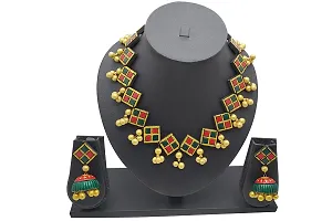 AVAYAGIFTS Terracotta Jewellery Necklace Set For Women (Green  Red and Golden) With Jhumka Earring For Women  Girl-thumb1