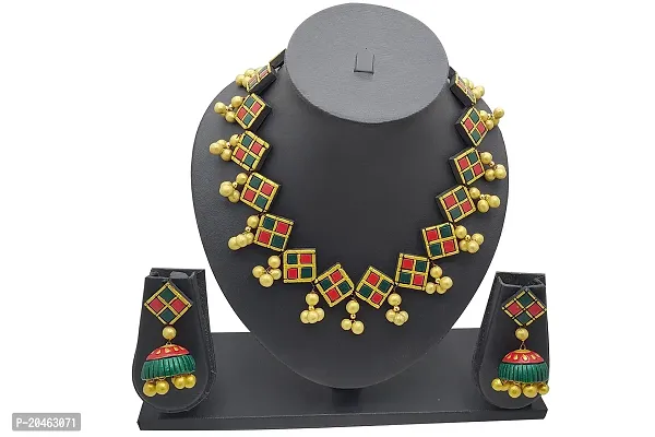 AVAYAGIFTS Terracotta Jewellery Necklace Set For Women (Green  Red and Golden) With Jhumka Earring For Women  Girl-thumb2