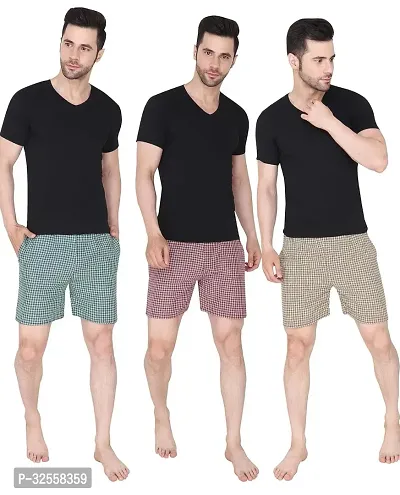 Stylish Multicoloured Cotton Checked Boxer For Men Pack Of 3-thumb0