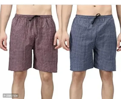 Stylish Multicoloured Cotton Striped Regular Shorts For Men Pack Of 2
