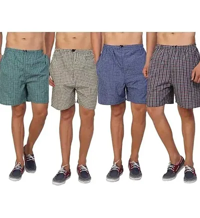 Stylish Multicoloured Cotton Boxer Shorts For Men Pack Of 4