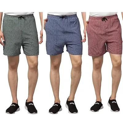 Fancy Multicoloured Cotton Checked Boxer For Men Pack Of 3