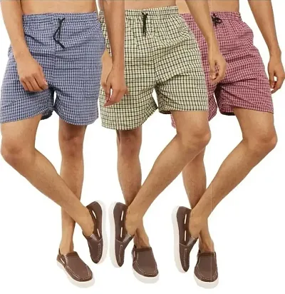 FRAXIER Men's Cotton Checkered Printed Boxers, Shorts, Multicolor Pack-of -3