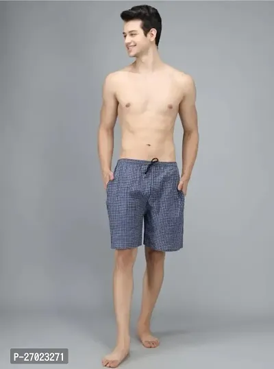 Stylish Blue Cotton Checked Basic Boxers For Men