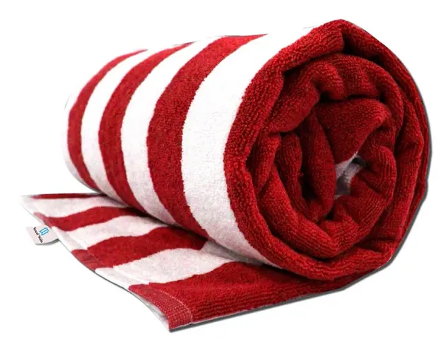 Stylish Red Cotton Blend Self Pattern Bath Towels