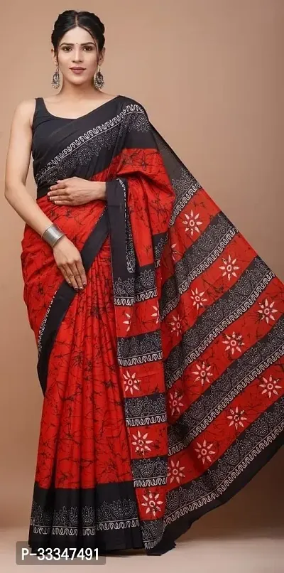 Beautiful Cotton Printed Women Saree with Blouse Piece-thumb0