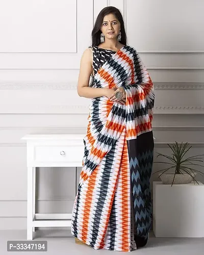 Stylish Multicoloured Cotton Printed Saree with Blouse piece For Women-thumb0