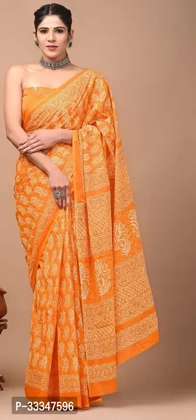 Beautiful Cotton Printed Women Saree with Blouse Piece-thumb0