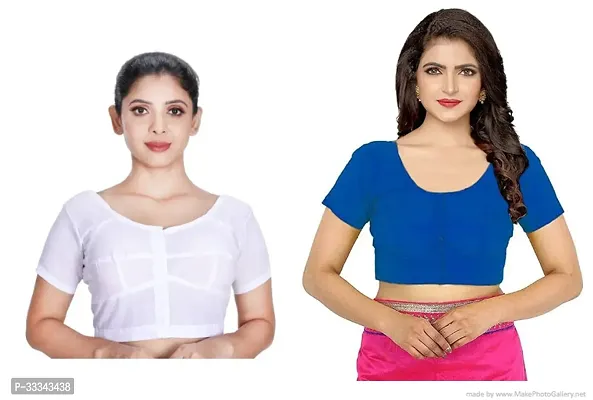 Reliable Multicoloured Cotton Blend Solid Stitched Blouse For Women Pack Of 2-thumb0