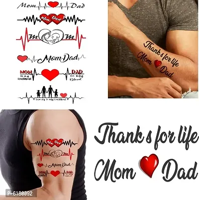 Heart Line And Thanks For Life Mom Dad Tattoos Combo and Best Populer design Tattoo Combo Waterproof Men and Women  Temporary body Body Tattoo-thumb0