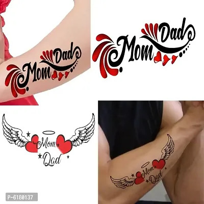 Mom Dad Trible Text , Mom Dad With Wings Most Realstick Most Real Stick Tattoos Combo and Best Populer design Tattoo Combo Waterproof Men and Women  Temporary body Body Tattoo-thumb0